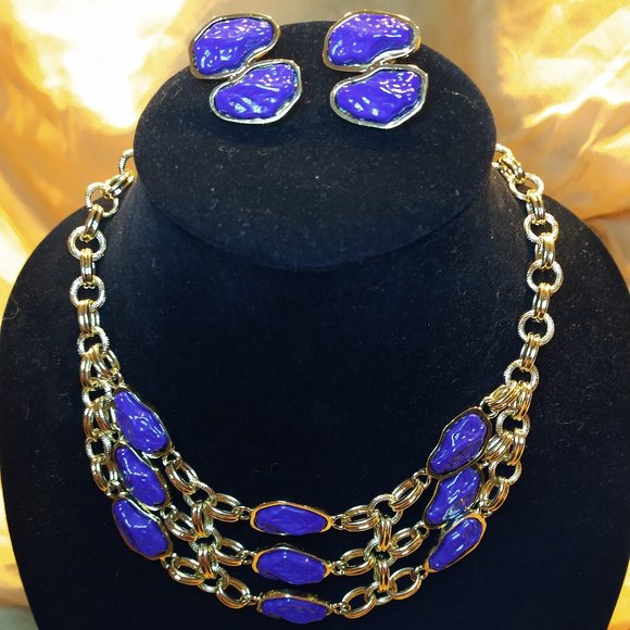 Fabulous Vtg Signed 1980's DE LIGUORO Necklace Set - Picture 1 of 10